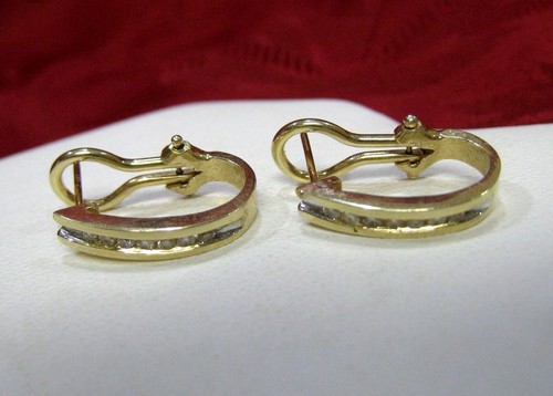 14KT YELLOW GOLD GENUINE 0.25CTW DIAMOND PAVE OMEGA EARRINGS 4.7 GRAMS - Picture 2 of 10