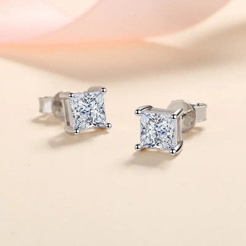 1ct Princess Cut Earrings Diamond Test Pass Lab-Created VVS1/D/Excellent - Picture 3 of 5