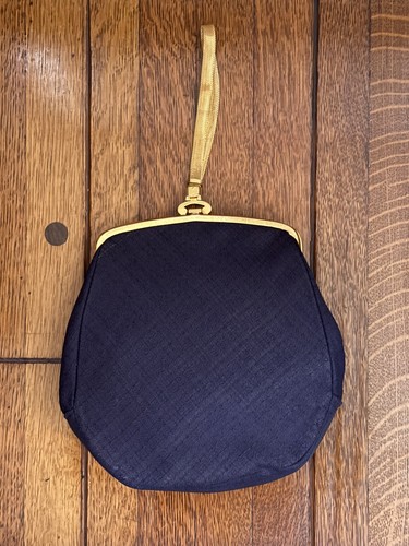 Vintage Rosenfeld Evening Bag Purse Blue Satin Gold Mesh Wristlet Mirror CombEUC - Picture 2 of 10