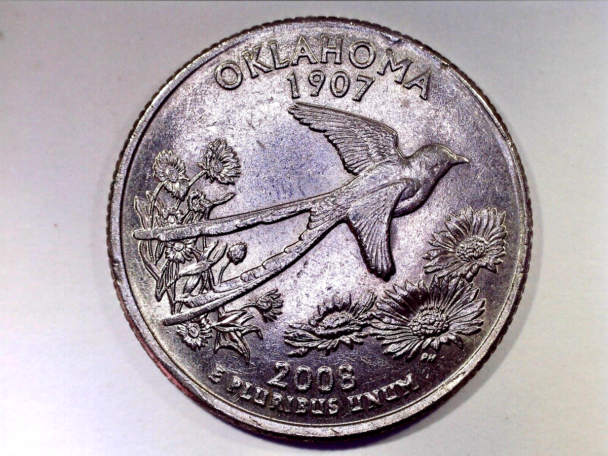 1384 hdppy様 2008 P Oklahoma State Quarter with planchet double die