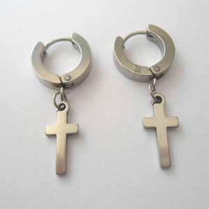 206 BB ORECCHINI UOMO DONNA CERCHI Colore ARGENTO CON CORNO ROSSO PENDENTE