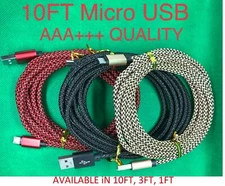 Micro USB Fast Charger Data Sync Cable Braided Cord For Samsung Android 3 6 10FT