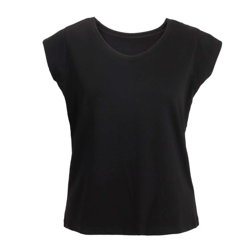 T-shirt donna basic scollo a scoop manica corta ampia tinta unita casual top aderente - Foto 13 di 16