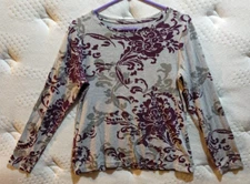 Sonoma Everyday Gray & Purple Floral Large (Tag Unreadable) Long Sleeve T-Shirt