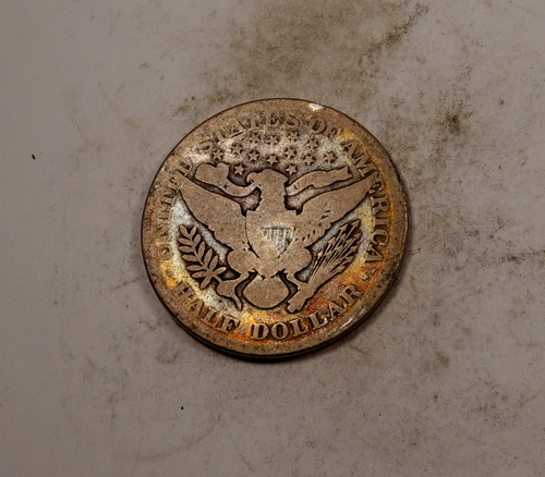 Medio dólar de peluquero 1899 - tono arco iris - 90 % plata - #H414 - Imagen 2 de 3