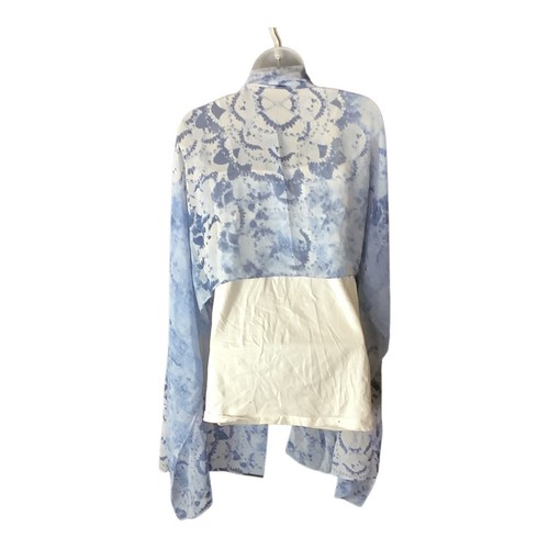 Bufanda de alto hiyab tie dye floral rectangular envolvente con estampado de mandala azul y blanco - Imagen 9 de 9