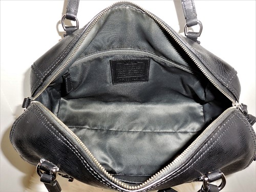 Coach #25062 Poppy East/West Textured Patent Leather Satchel Bag- Black/Silver - Picture 9 of 12
