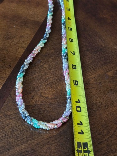 Multi-Color Braided Freshwater Pearl Necklace Spring Colors 11" Long - Picture 3 of 4