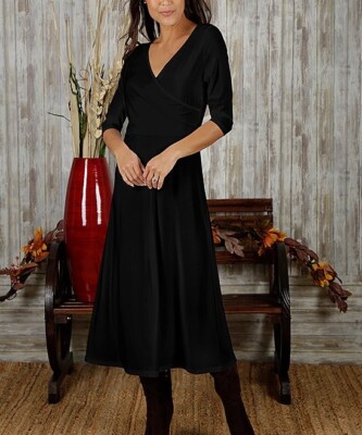 Bon Apple Tea Black Three-Quarter Sleeve Surplice Midi Dress - Plus Size L | eBay Bon Apple Tea Black Three-Quarter Sleeve Surplice Midi Dress - Plus Size L | eBay