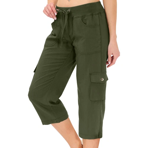 Womens Capris Pockets Loose Fit Pants Lightweight Ladies Baggy Cargo Pant Hiking - Afbeelding 20 van 42