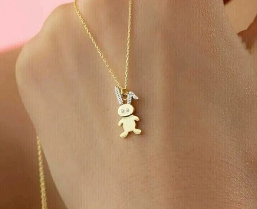 1 Ct Round Cut Moissanite Women's Pretty Bunny Pendant 14K Yellow Gold Plated