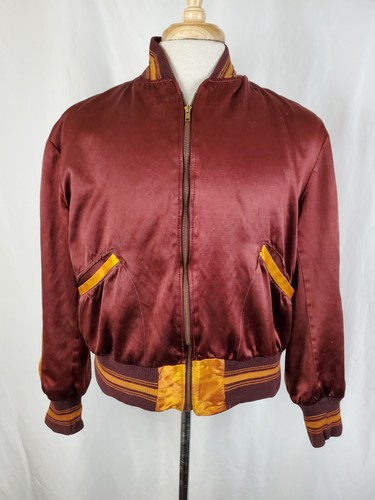 Chaqueta de equipo satinada vintage años 50 60 cremallera grande franela forrada cadena puntada letras - Imagen 2 de 11