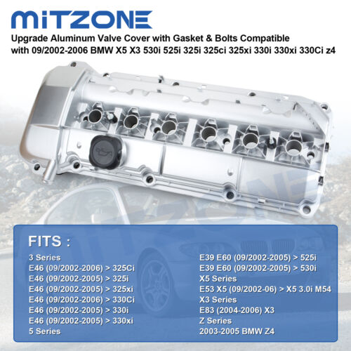 ALUMINUM Valve Cover w/ Gasket & Bolts&Cap for 03-06 BMW 325i 330i 525i X3 X5 Z4 - Picture 3 of 7
