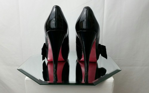 Paris Hilton Peep Toe Black Patent Leather 4 5/8" Heels with Bow Destiny 7 M - Picture 2 of 12