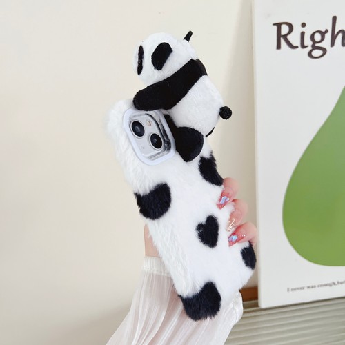 Cute 3D lying Panda Fur Fluffy Cover Case For iPhone 15 14 13 12 11 Pro Max 7 8 - Picture 4 of 17
