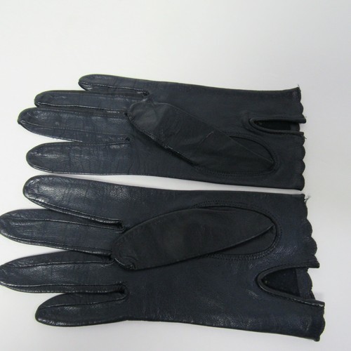 Grandoe Leather Gloves Navy Blue Unlined Scallop Edge Small Size 6 Wrist Length - Picture 3 of 5