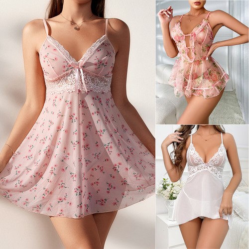 Sexy Lingerie for Women Nightgown Chemise Lace Sheer Babydoll Sleepwear Dress US - Bild 1 von 33