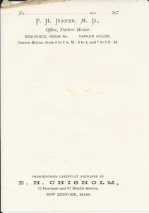 details about 1870s new bedford ma f h hooper md prepared by e h chisholm prescription sheet prescription sheet
