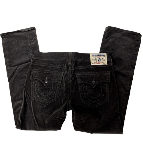 Vtg True Religion STRAIGHT Men's Charcoal Black Velvet Pants LOGO Velour Pants - Picture 12 of 14