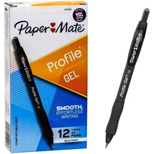 Paper Mate Profile Gel 1.0 Bold 2095465 Black Gel Ink Retractable Pen, Box of 12