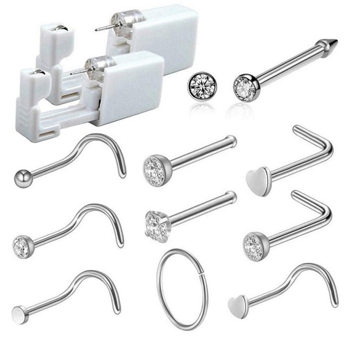 2 X Self Nose Piercing Gun Disposable Nose Stud Gun Kit Sterile NoPain Tool - Picture 4 of 12