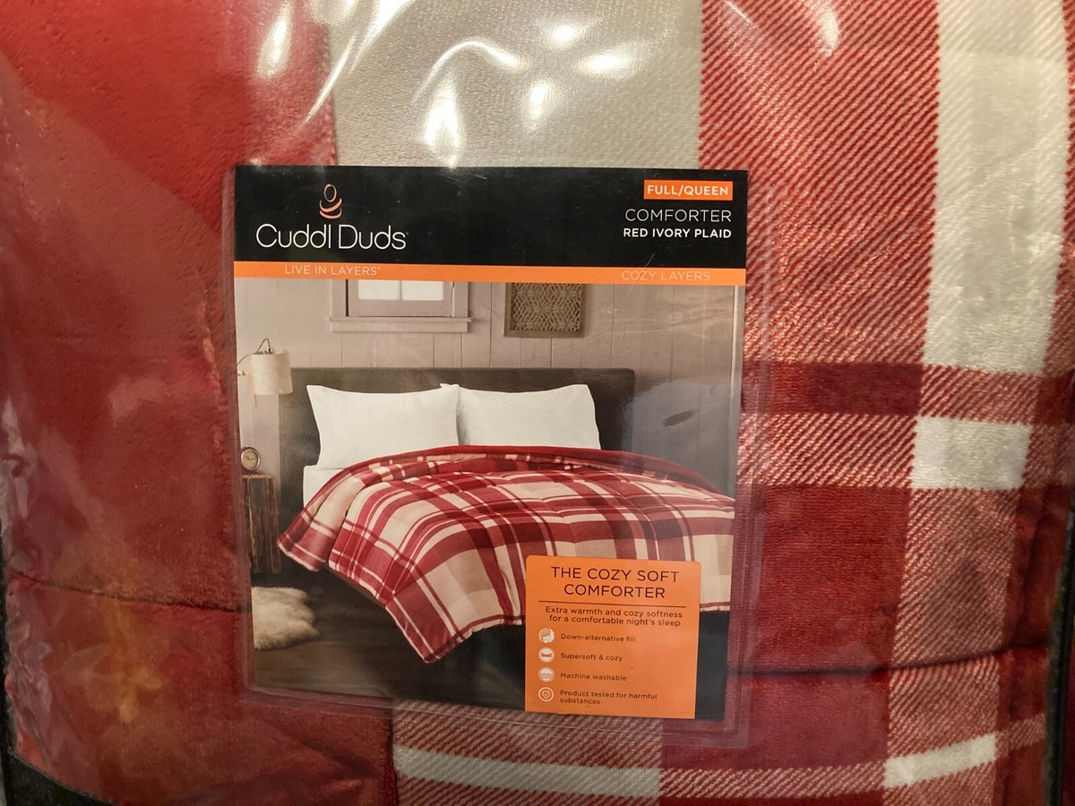 Cuddl Duds® Red Ivory Plaid Heavyweight Flannel Comforter Set with