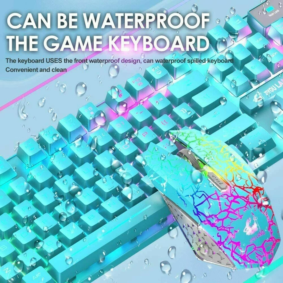 Wireless Gaming Tastatur Maus Combo Rainbow LED Hintergrundbeleuchtung wiederauf - Bild 2 von 4