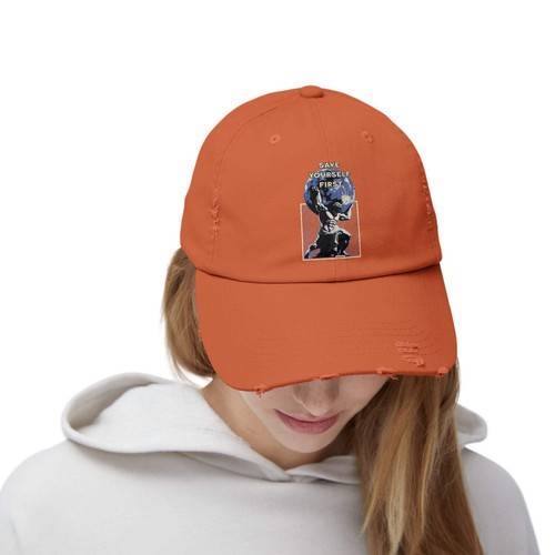 "Save Yourself First" Atlas Unisex Distressed Cap - Picture 10 of 29