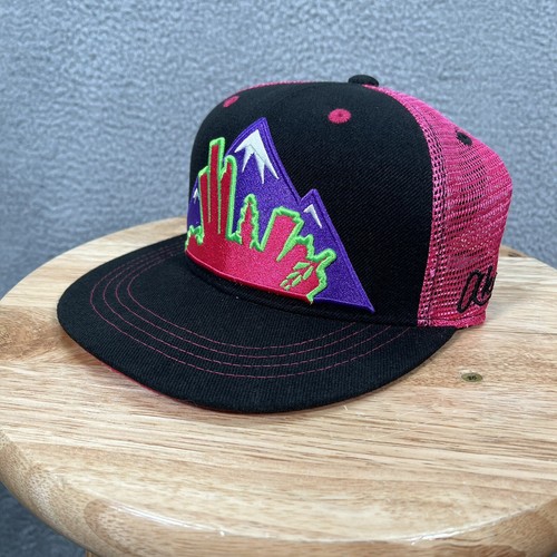 Aksels Colorado Montage Hat Adult Black Pink Snapback Mesh Back Cap Streetwear - Picture 3 of 8