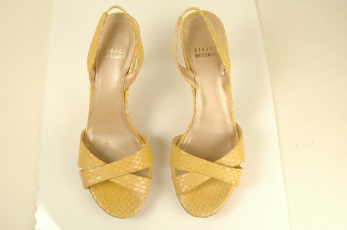 Stuart Weitzman Python Faux Snake Skin Open Toe Sling Back Pumps Sz 8 M Cream - Picture 2 of 9