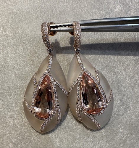 Morganite, Diamond & Rock Crystal Drop Earrings in Rose Gold - HM2614B - Picture 5 of 5