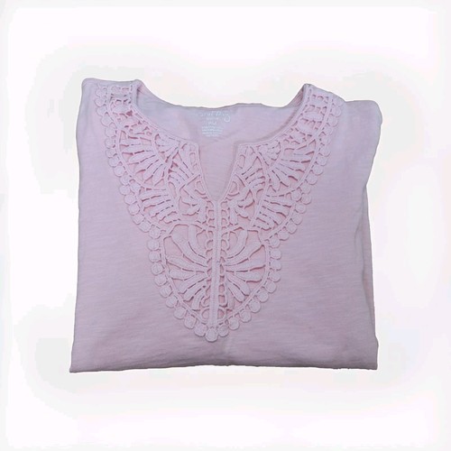Coral Bay Pink Knitting Accent Shirt V-Neck Women's Petite Medium *Flaw Read