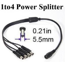 1 to 4 Power Splitter with 5.5mm x 2.1mm ends, 1 female input, 4 male output
