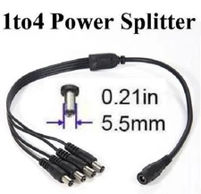 1 to 4 Power Splitter with 5.5mm x 2.1mm ends, 1 female input, 4 male output