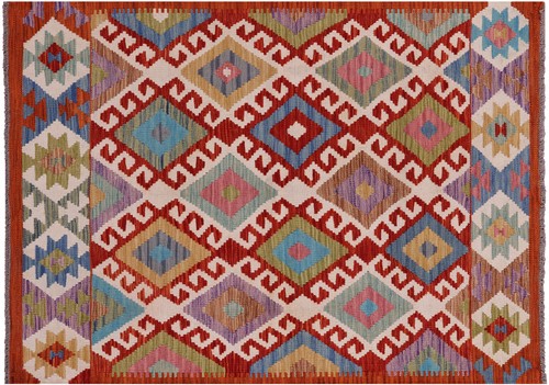 Alfombra Kilim Tejido Plano Reversible Lana Sobre Lana 3' 6" X 4' 10" - Q17939 - Imagen 1 de 6