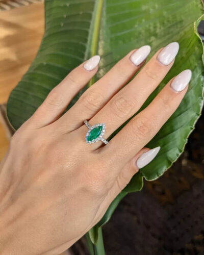 2.90 Ct Marquise Cut Natural Emerald Diamond Wedding Ring Solid 14k White Gold