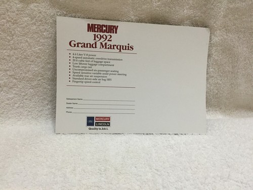 1992 MERCURY GRAND MARQUIS POST CARD "NOS" - Picture 2 of 2