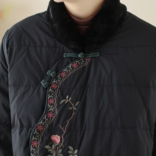 Damen Stickerei Frosch Knopf wattiert Mantel Retro Kunstfell Kragen Tang Anzug Jacke - Bild 13 von 16