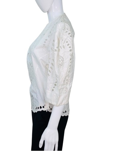 Isabel Marant Women's Eyelet Embroidered Scalloped White Cotton Blouse Top M 36 - Picture 13 of 15