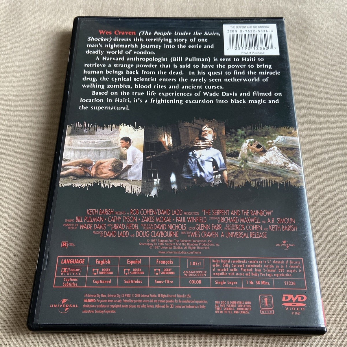 The Serpent and The Rainbow (DVD, 1988) Wes Craven Horror