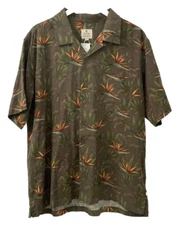 Solitude 100% SILK Shirt Paradiso Tropical Bird Of Paradise Button Down Mens XL