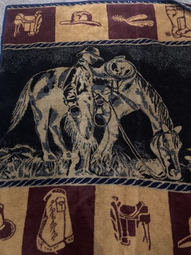 Vtg San Marcos Blanket Cowboy Horse Western Reversible Cobija 60”x80” RARE - Picture 4 of 9