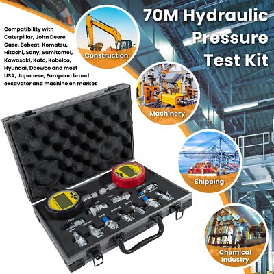 700BAR Digital Hydraulic Pressure Test Kit 2 Gauge Coupling 2Hose For Excavator