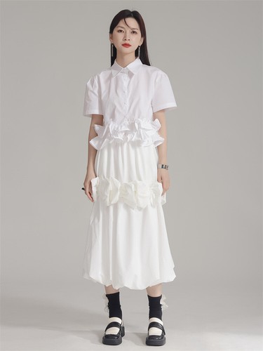 2025 Sommer Damen Kurzarm Shirt Chic Short Style Rüschen Reverskragen Oberteil - Bild 14 von 26