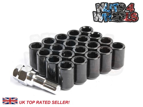 20 x Black Tuner Wheel Nuts Fits Ford Fiesta MK5 MK6 with Aftermarket Alloys - Picture 1 of 4