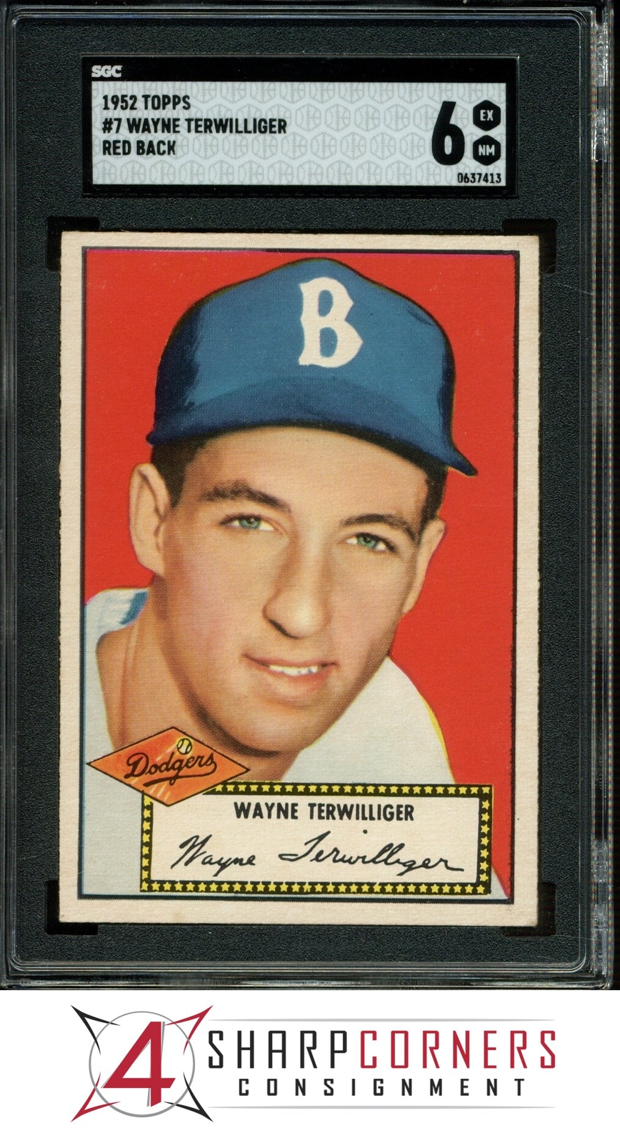1952 TOPPS #7 WAYNE TERWILLIGER RED BACK SGC 6