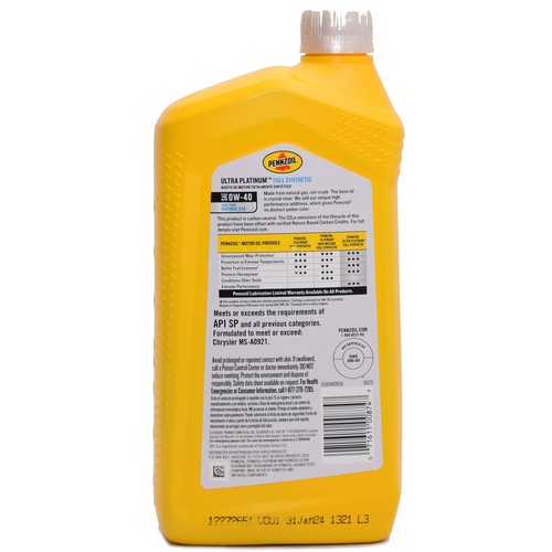 Pennzoil 0W40 Motoröl 0W-40 Ultra Platinum Full Synthetic für SRT Motoren Dodge - Bild 3 von 4