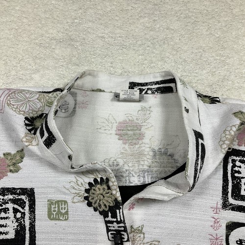 CB Career Womens Size L Layered Oriental Print Button Up Blouse Short Sleeve - Picture 3 of 11