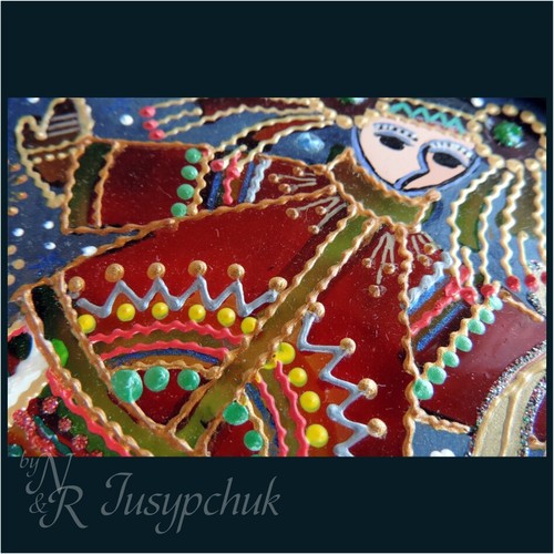 Pintura popular tradicional ucraniana sobre vidrio hecha a mano decoración de pared enmarcada 14x14cm - Imagen 2 de 4