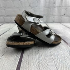BIRKENSTOCK KIDS RIO METALLIC SILVER BIRKO FLOR SANDALS SZ 28